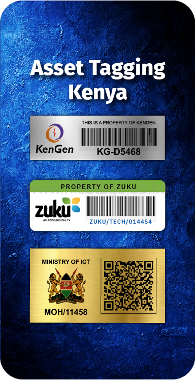 asset labels with acetone printed on anodized aluminium metal in Kenya. Asset Tagging in kenya